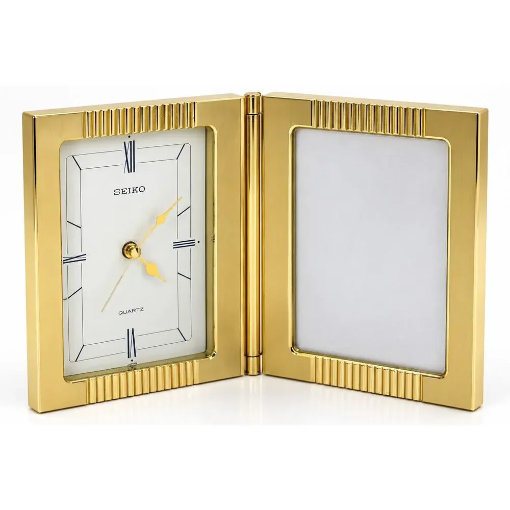 Vintage Seiko Gold Folding Picture Frame Quartz Clock NOS Japan